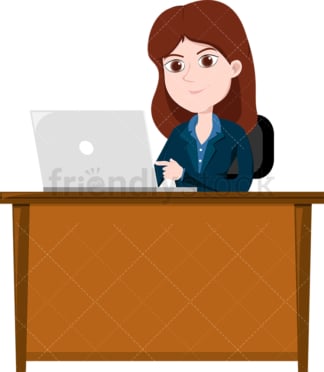 Female professional using an office laptop. PNG - JPG and vector EPS file formats (infinitely scalable). Image isolated on transparent background.