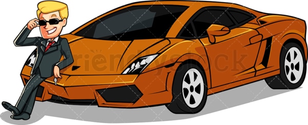 Rich Man Showing Off His Sports Car Cartoon Vector Clipart - FriendlyStock
