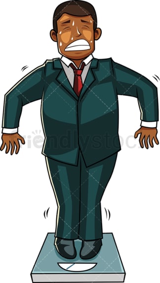 Black businessman on weight scale. PNG - JPG and vector EPS file formats (infinitely scalable). Image isolated on transparent background.