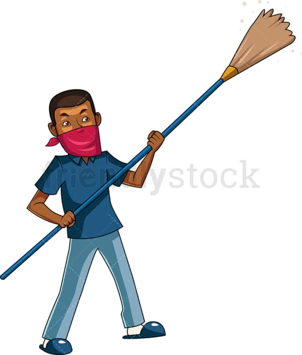 Black Man Dusting Cartoon Vector Clipart FriendlyStock