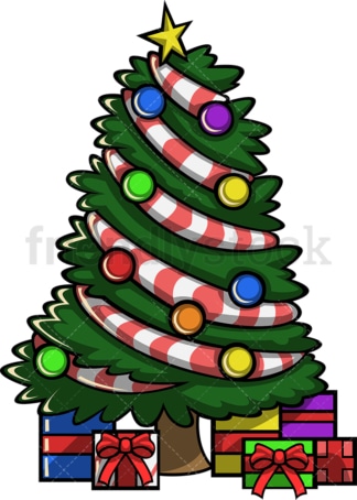 Decorated christmas tree with presents. PNG - JPG and vector EPS file formats (infinitely scalable). Image isolated on transparent background.