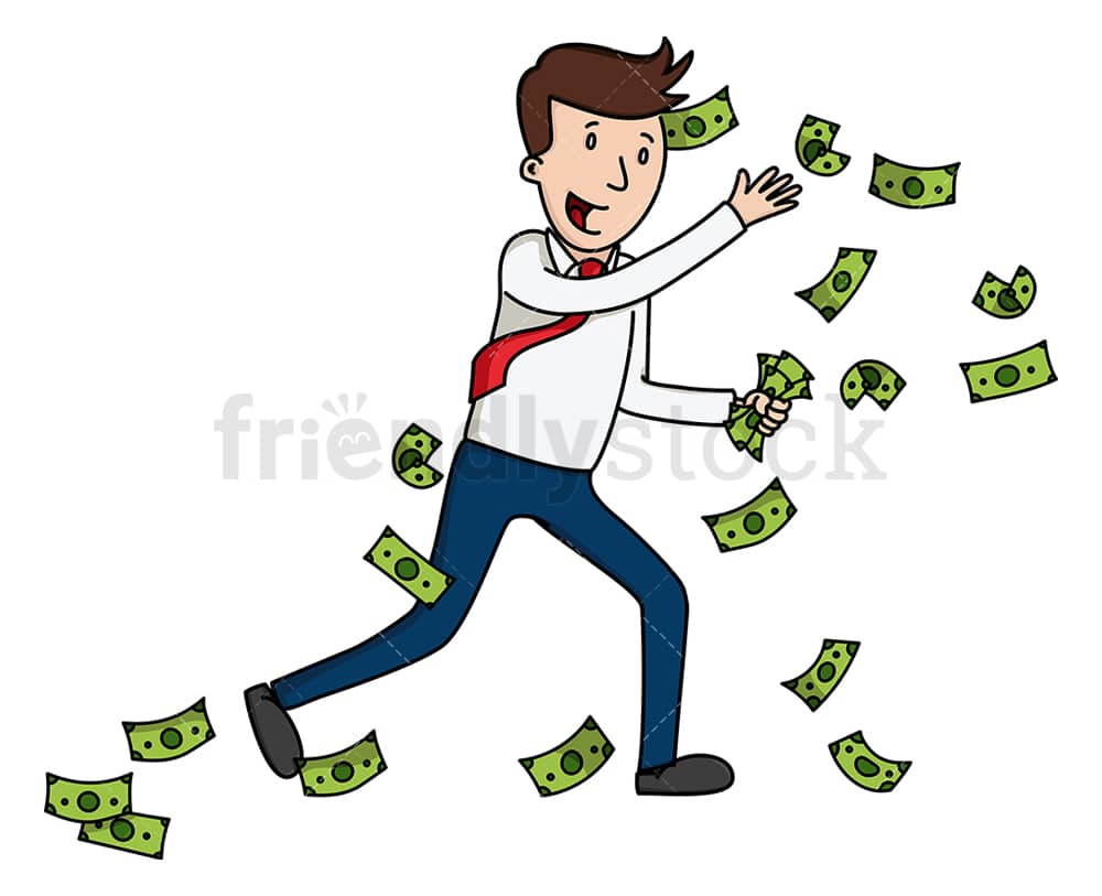 Excited businessman catching cash. PNG - JPG and vector EPS (infinitely scalable).