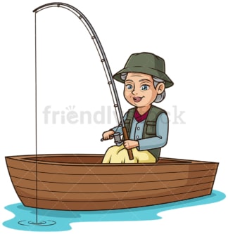 Mature woman fishing in a boat. PNG - JPG and vector EPS (infinitely scalable).