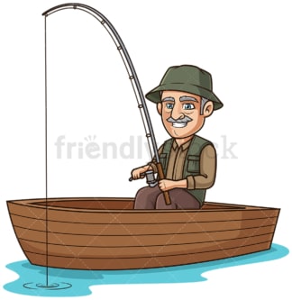 Old man in a boat fishing. PNG - JPG and vector EPS (infinitely scalable).
