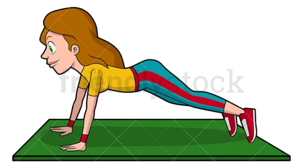 Young woman doing push ups. PNG - JPG and vector EPS file formats (infinitely scalable). Image isolated on transparent background.
