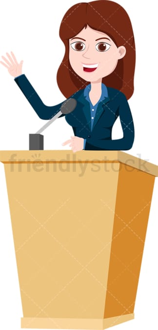 Woman on podium public speaking with confidence. PNG - JPG and vector EPS file formats (infinitely scalable). Image isolated on transparent background.