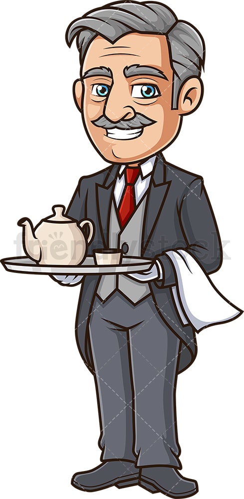 Butler Serving Tea Cartoon Clipart Vector - FriendlyStock