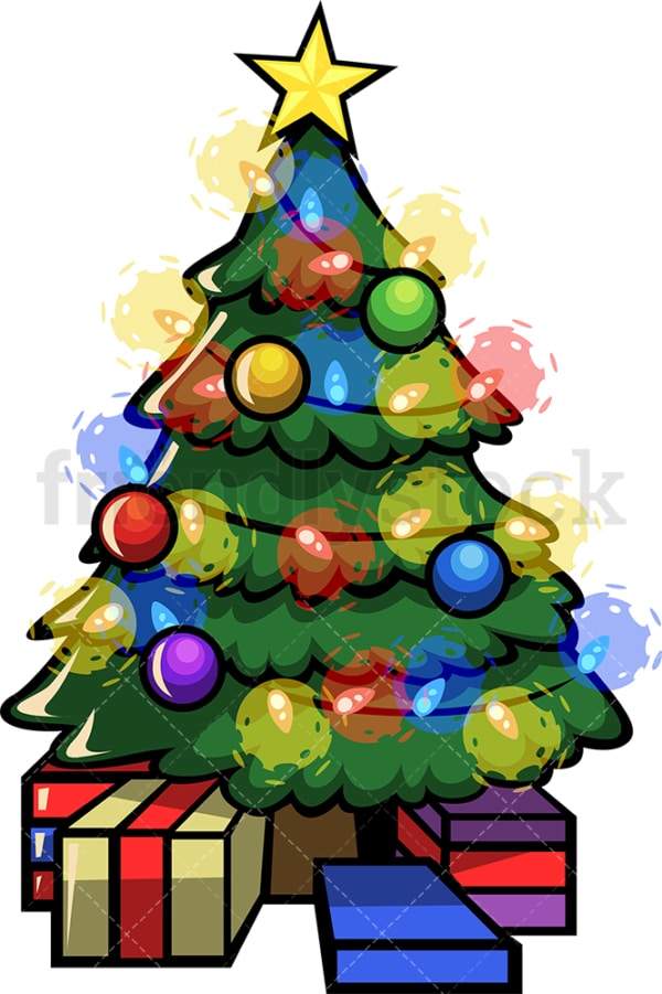 Decorated Christmas Tree With Lights Cartoon Vector Clipart FriendlyStock