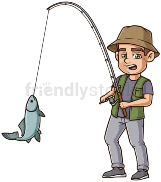 Fisherman reeling in fish. PNG - JPG and vector EPS (infinitely scalable).