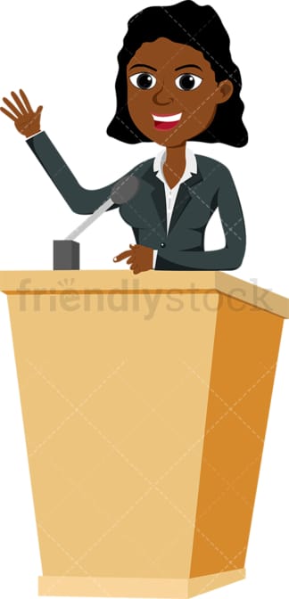 Self-Assured black woman on podium. PNG - JPG and vector EPS file formats (infinitely scalable). Image isolated on transparent background.