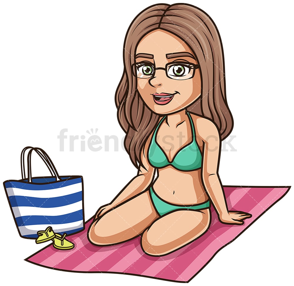 Young Woman On Beach Towel Cartoon Clipart Vector - FriendlyStock