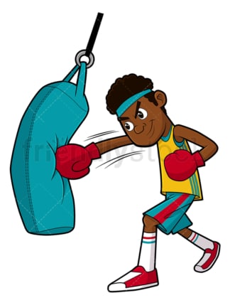 Black man doing punching bag workout. PNG - JPG and vector EPS file formats (infinitely scalable). Image isolated on transparent background.