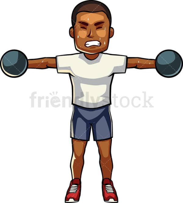 Black man exercising with dumbbells. PNG - JPG and vector EPS file formats (infinitely scalable). Image isolated on transparent background.