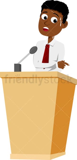 Black man on podium feeling stressed. PNG - JPG and vector EPS file formats (infinitely scalable). Image isolated on transparent background.