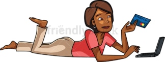 Black woman shopping online with laptop. PNG - JPG and vector EPS file formats (infinitely scalable). Image isolated on transparent background.