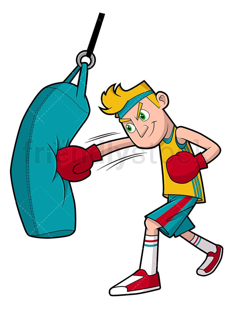 Man Working Out With Punching Bag Cartoon Vector Clipart - FriendlyStock
