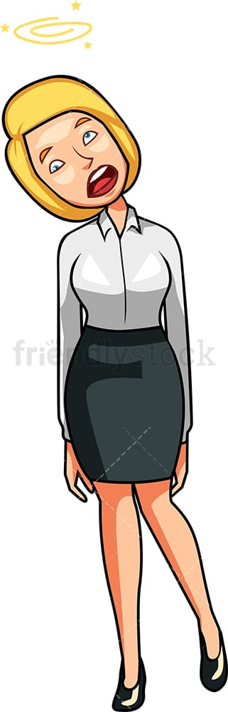 Overwhelmed businesswoman with head bent. PNG - JPG and vector EPS file formats (infinitely scalable). Image isolated on transparent background.