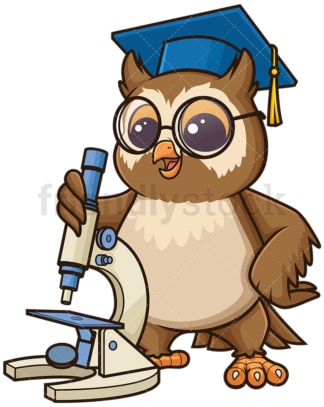 Owl biology teacher with microscope. PNG - JPG and vector EPS (infinitely scalable).