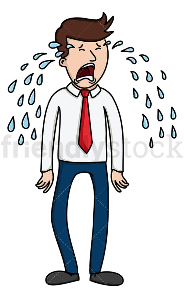 Wailing tears business man. PNG - JPG and vector EPS file formats (infinitely scalable). Image isolated on transparent background.