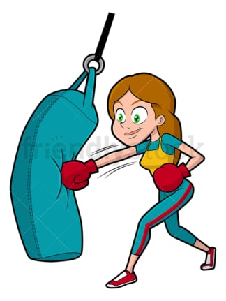 Woman working out with punching bag. PNG - JPG and vector EPS file formats (infinitely scalable). Image isolated on transparent background.