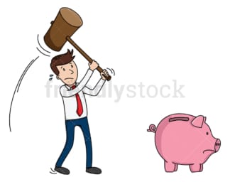 Business man about to smash piggy bank. PNG - JPG and vector EPS (infinitely scalable).