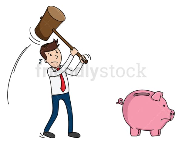 Business Man About To Smash Piggy Bank Cartoon Clipart Vector ...
