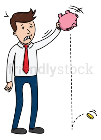 Man trying to shake money from piggy bank. PNG - JPG and vector EPS (infinitely scalable).
