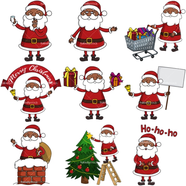 Black santa claus vector images bundle. PNG - JPG and infinitely scalable vector EPS - on white or transparent background.