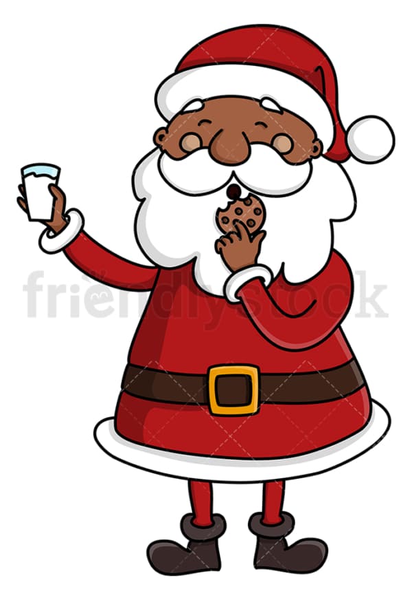 Black santa claus eating cookies. PNG - JPG and vector EPS (infinitely scalable).