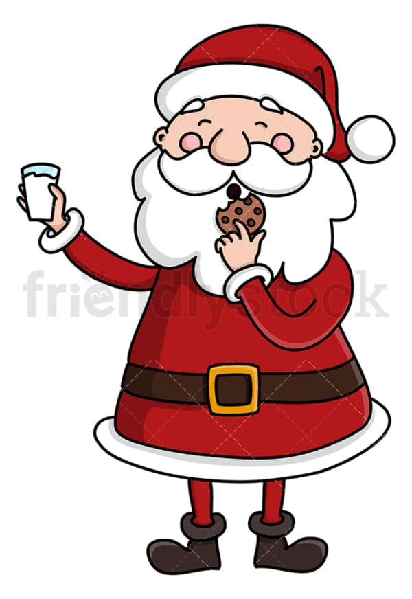 Santa claus eating cookie holding milk. PNG - JPG and vector EPS (infinitely scalable).