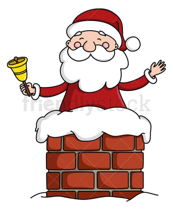 Santa claus in chimney ringing bell. PNG - JPG and vector EPS (infinitely scalable).