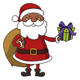 Black santa claus holding present. PNG - JPG and vector EPS (infinitely scalable).
