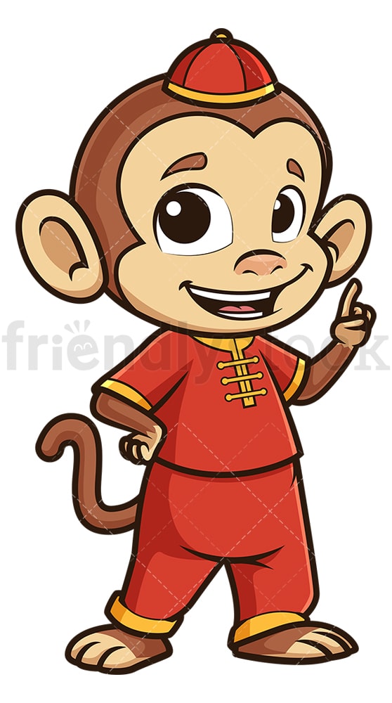 Chinese new year monkey pointing up. PNG - JPG and vector EPS (infinitely scalable).