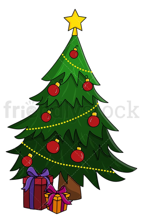 Christmas tree with presents under it. PNG - JPG and vector EPS (infinitely scalable).