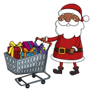 Black santa claus with shopping cart. PNG - JPG and vector EPS (infinitely scalable).