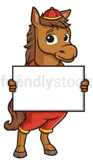 Chinese new year horse holding blank sign. PNG - JPG and vector EPS (infinitely scalable).