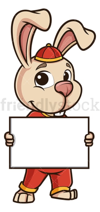 Chinese new year rabbit holding blank sign. PNG - JPG and vector EPS (infinitely scalable).