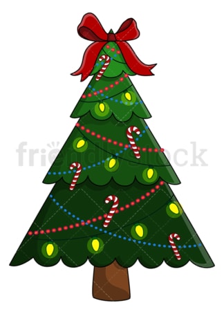 Christmas tree with big red ribbon and candy. PNG - JPG and vector EPS (infinitely scalable).