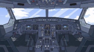 Airplane cockpit background in 16:9 aspect ratio. PNG - JPG and vector EPS file formats (infinitely scalable).