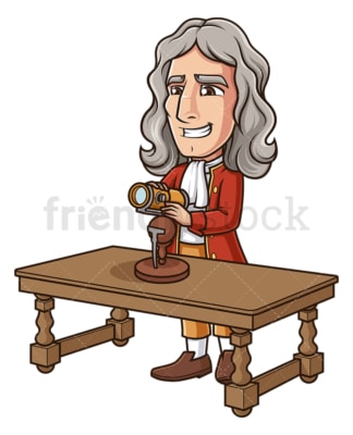 Isaac newton inventing reflecting telescope. PNG - JPG and vector EPS (infinitely scalable).