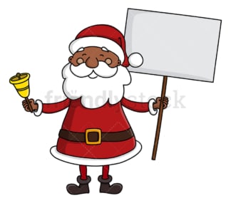 Black santa claus holding blank sign. PNG - JPG and vector EPS (infinitely scalable).