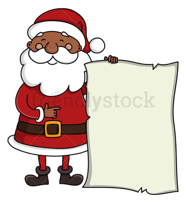 Black santa claus holding blank papyrus. PNG - JPG and vector EPS (infinitely scalable).
