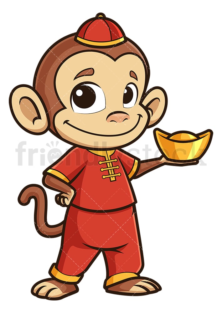 New year monkey holding chinese gold ignot. PNG - JPG and vector EPS (infinitely scalable).