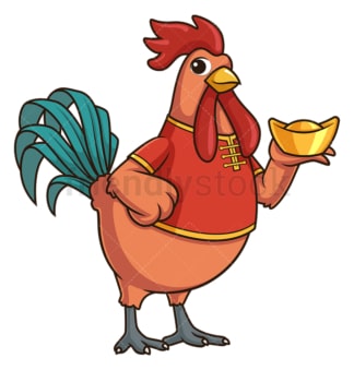 New year rooster holding chinese gold ignot. PNG - JPG and vector EPS (infinitely scalable).