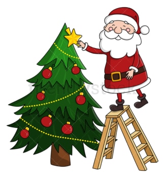 Santa claus decorating christmas tree. PNG - JPG and vector EPS (infinitely scalable).