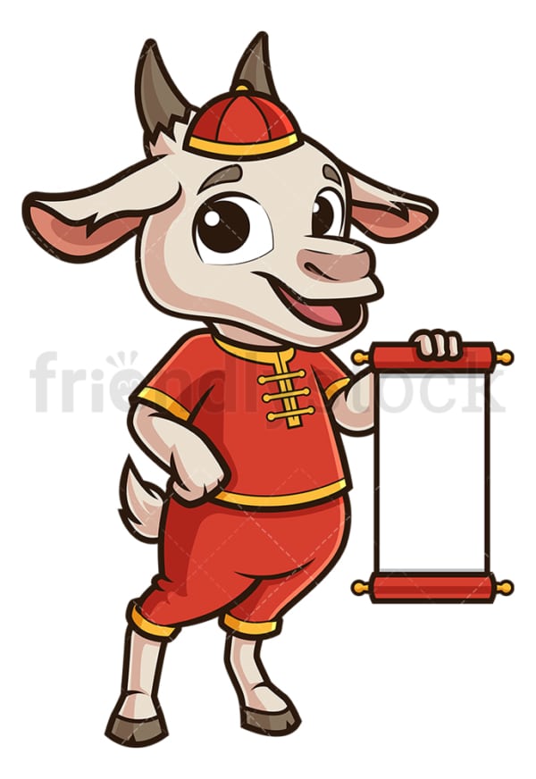 Chinese new year goat with blank scroll. PNG - JPG and vector EPS (infinitely scalable).