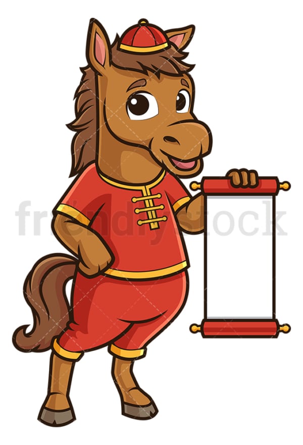 Chinese new year horse with blank scroll. PNG - JPG and vector EPS (infinitely scalable).