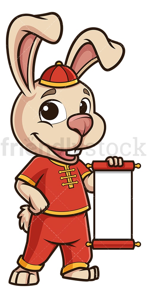 Chinese new year rabbit with blank scroll. PNG - JPG and vector EPS (infinitely scalable).