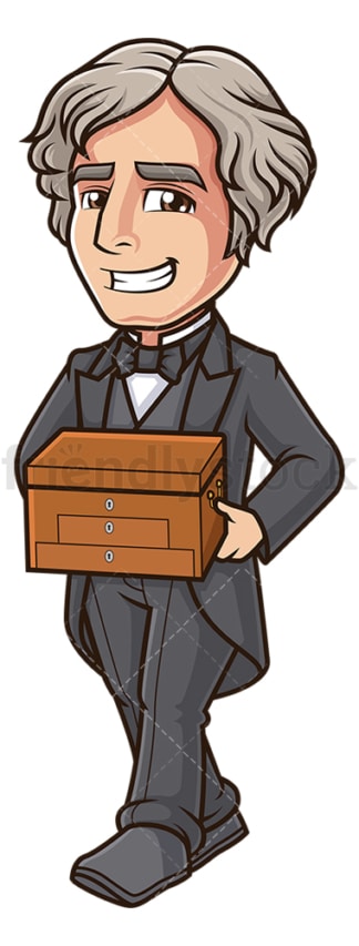 Michael faraday holding chemical chest. PNG - JPG and vector EPS (infinitely scalable).
