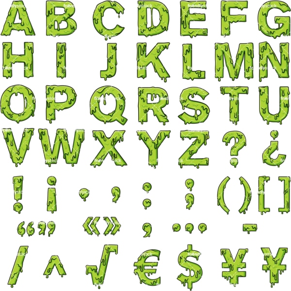 Slime alphabet letters clipart. PNG - JPG and vector EPS file formats (infinitely scalable).